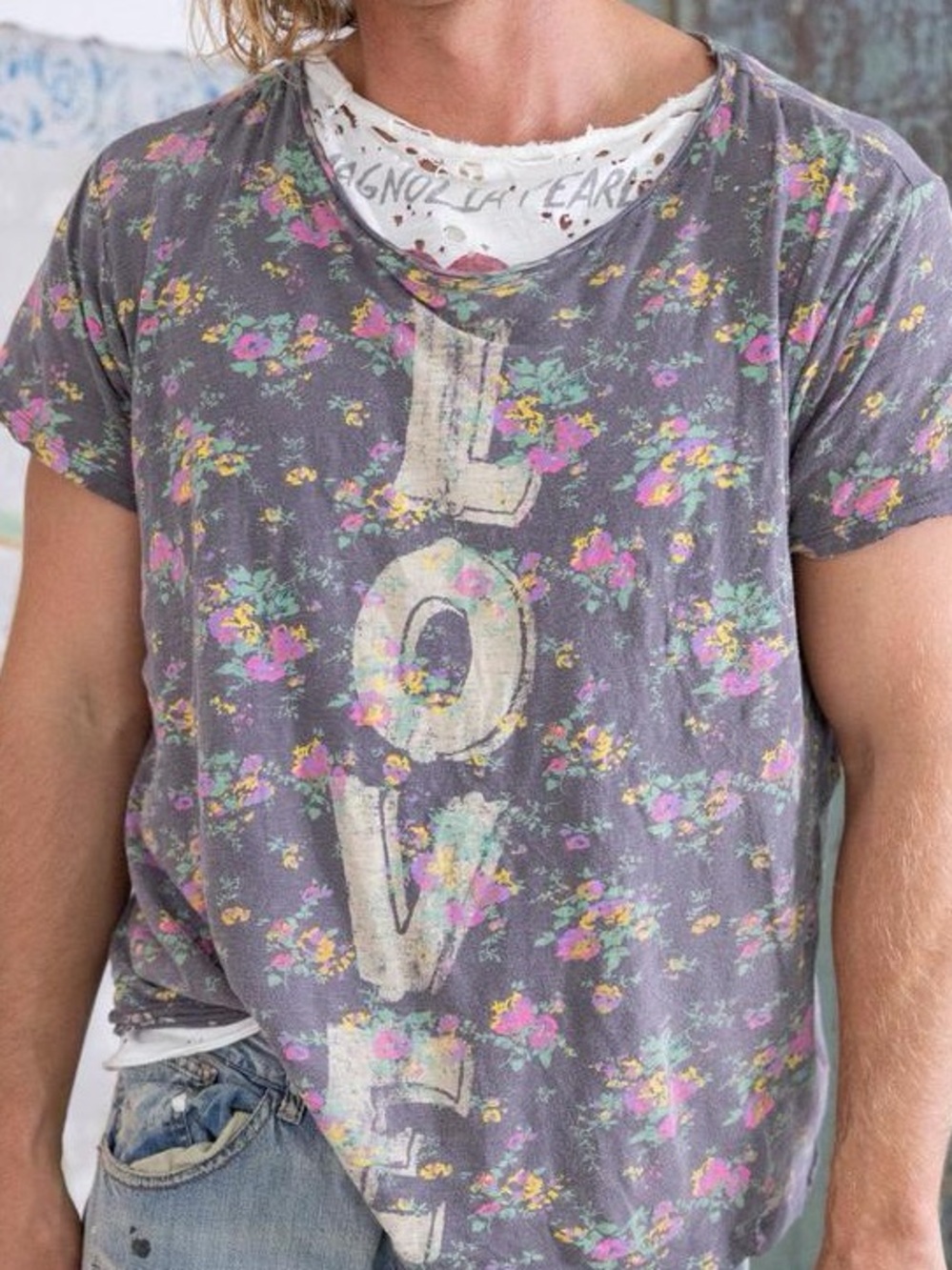 ⭐️Magnolia Pearl Floral Circus Love T Ramon Charcoal Graphic Tee Distressed OS